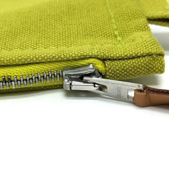 Auth HERMES Large Pouch Pouch Canvas GreenBased/SilverHardware - Picture 3 of 12